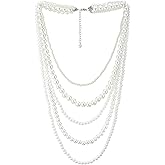 Multi-Strand White Pearl Statement Necklace Collar Necklace Beads Charms Pendant Dress Wedding Party