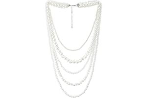 Multi-Strand White Pearl Statement Necklace Collar Necklace Beads Charms Pendant Dress Wedding Party(CA)
