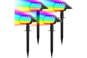 FLAOW Solar Spot Lights Outdoor Color Changing,[7 Modes/4 Pack] Christmas IP65 Waterproof Landscape Spotlights, Dusk to Dawn Solar Powered Security Light for Patio Gate Walkway Pool Garden Yard Driveway