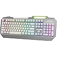 Lumsburry RGB LED Backlit Gaming Keyboard with Anti-ghosting, Light up Keys Multimedia Control, USB Wired 104 Keys Metal Keyboard for PC Games Office (Silver&White)