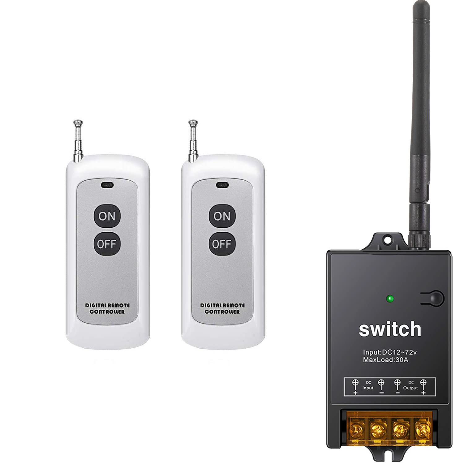 dstfuy Remote Control Switch,DC 12V/24V/48V/72V/40A Relay, Wireless RF Switch with 984FT Long Range,Remote Switch for Anti-Theft Alarms,Roller Lind Door,Gate Barriers(New)