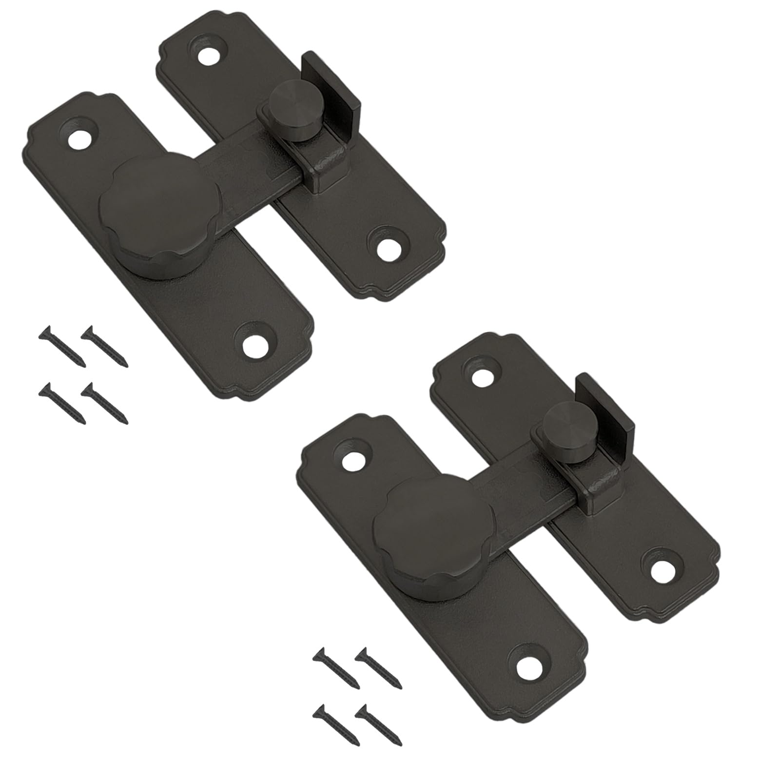 2X Pinball Positioning 304 Stainless Steel Gate Latches Flip Latch Safety Door Bolt Latch Lock Barn Door Lock Hardware (180 Degree, Black)