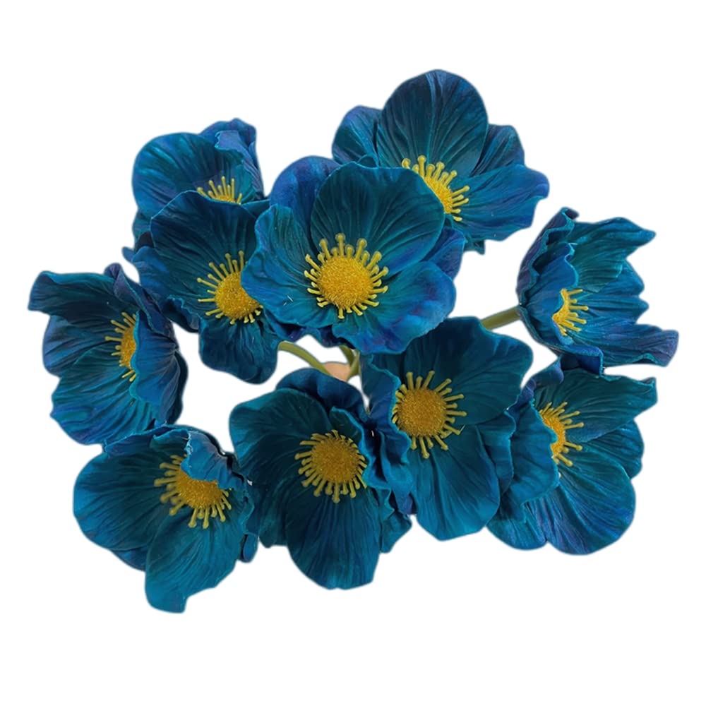 Rikyo 10 Stem 11" Bouquets Artificial Flowers Poppy Flowers,No Fade PU Fake Wild Flowers for Kitchen Table Centerpiece Vase,Home Greenery Wedding Holding Flowers Backdrop Arch Wall(Retro Blue) — image 1