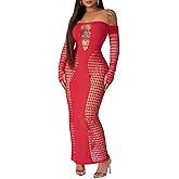 Sexy Outfit for Women Going Out Fishnet Dress See Through Mesh Hollow Out Maxi Club Dresses