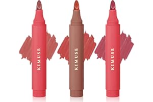 KIMUSE Lip Stain Tip Marker Set, Long Lasting Waterproof Smudgeproof Lip Liner Stain, Matte Natural Finish, All Day Wear Lip Color (Rouge Essentiel)