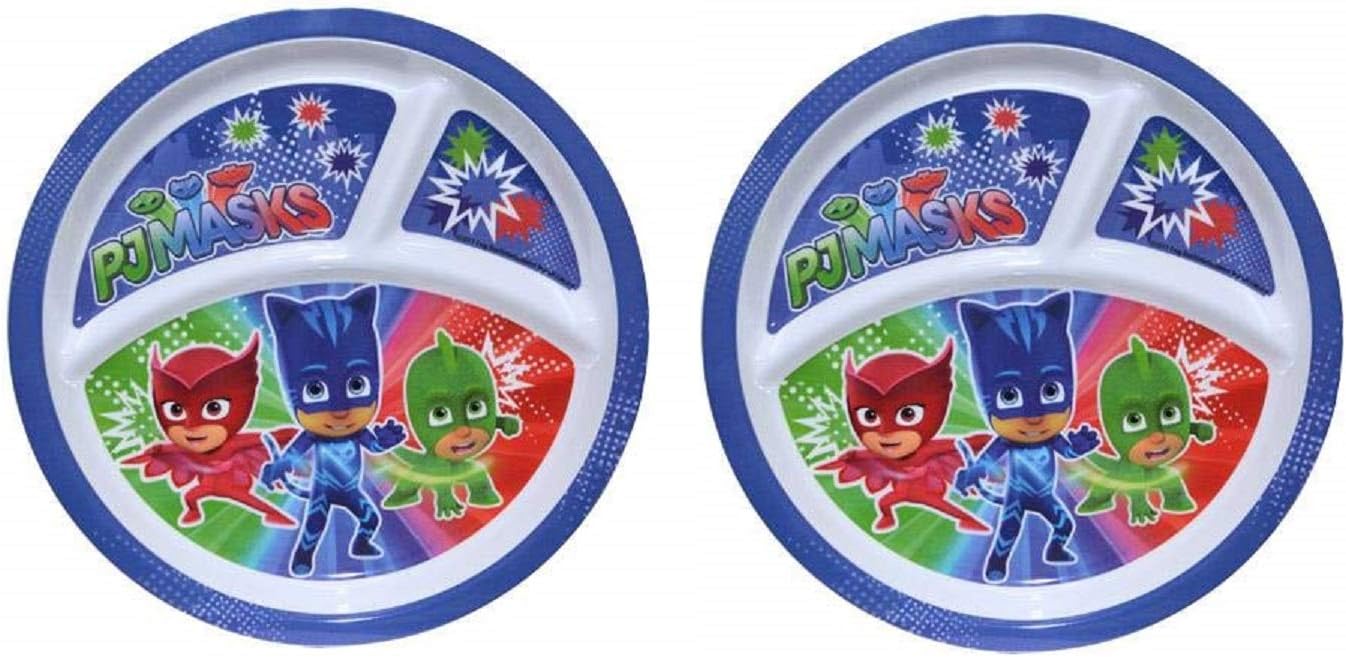 2-Pack Zak Designs Toddler Plate 3-Section 8" Round Dish (PJ Masks)