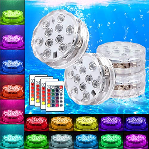 Submersible LED Lights, 4 Pack Waterproof Underwater Lights Remote Control & Color Changing