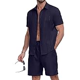 YTD Men's 2 Pieces Shirt Sets Short Sleeve Casual Button Down Hippie T-Shirts Shorts Sets Summer Fashion Beach Outfits