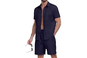 YTD Men's 2 Pieces Shirt Sets Short Sleeve Casual Button Down Hippie T-Shirts Shorts Sets Summer Fashion Beach Outfits