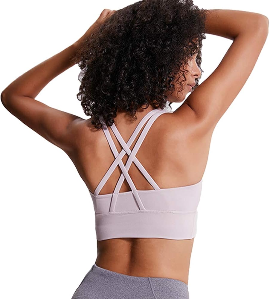 LITIAN Sports Bras for Women Strappy Longline Yoga Bra Padded Medium Support Workout Training Gym Bra at  Women’s Clothing store