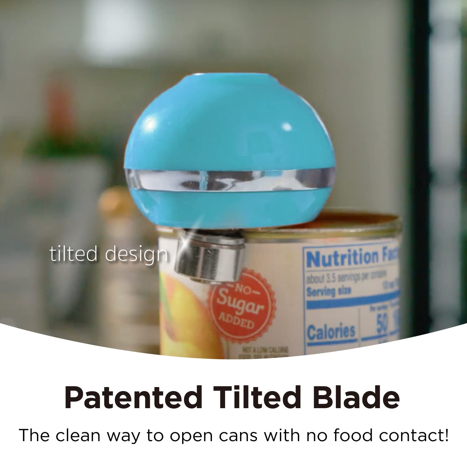 Kitchen Mama Mini Electric Can Opener Smooth Edge: Opens Can with One Press - Ultra-Compact, Portable, Hands-Free, Safe, Cordless, Seniors with Arthritis, Automatic, Battery Operated Appliance (Blue)