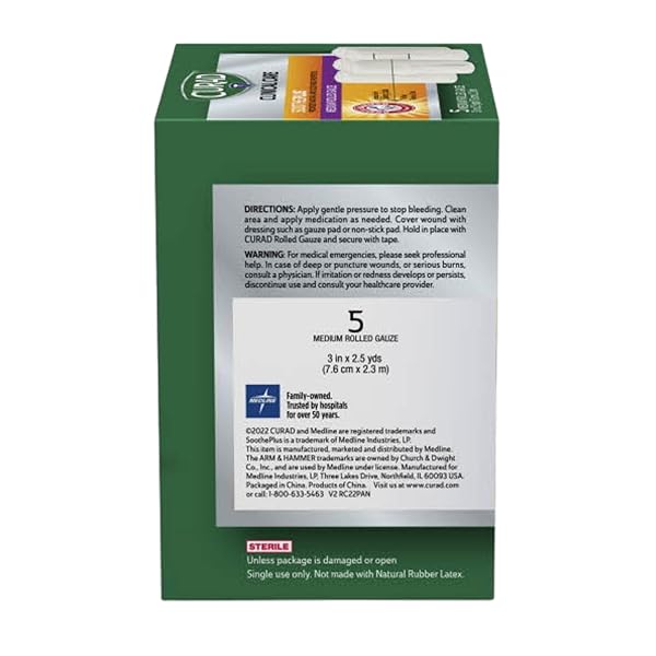 CURAD SOOTHEPLUS ROLLED GAUZE WITH ARM & HAMMER BAKING SODA, 3″ X 2.5 YDS, 5 COUNT (PACK OF 1)