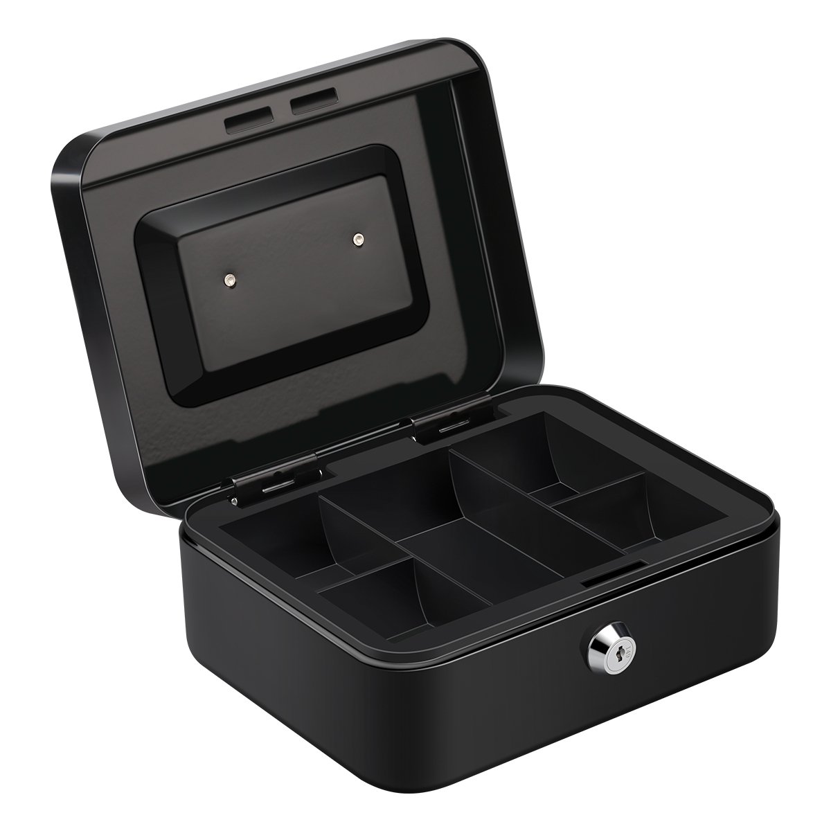 FLOUREON Cash Box Steel Money Case Safe Storage Box with Key Interior Tray Detachable for Home Supermarket Bills Coin Checks Receipt