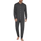 Ekouaer Men's One Piece Pajama Thermal Full Button Union Suit Long Sleeve Onesie with Button Flap S-XXL