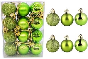 ALIMITOPIA 24pcs Christmas Ball Baubles 1.2 inches Shatterproof Plastic Hanging Balls Pendant for Xmas Tree Decoration (Tiny Size;Lime Green)