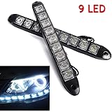 2x 12V 9 LED Car Daytime Running Light White DRL Strip Lamp Car Fog Day Driving Lamp