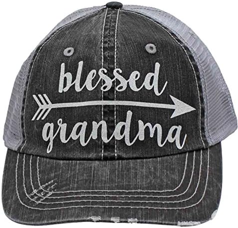 Blessed Grandma Arrow Glittering Distressed Trucker Style Cap Hat Rocks any Outfit (Grandma)