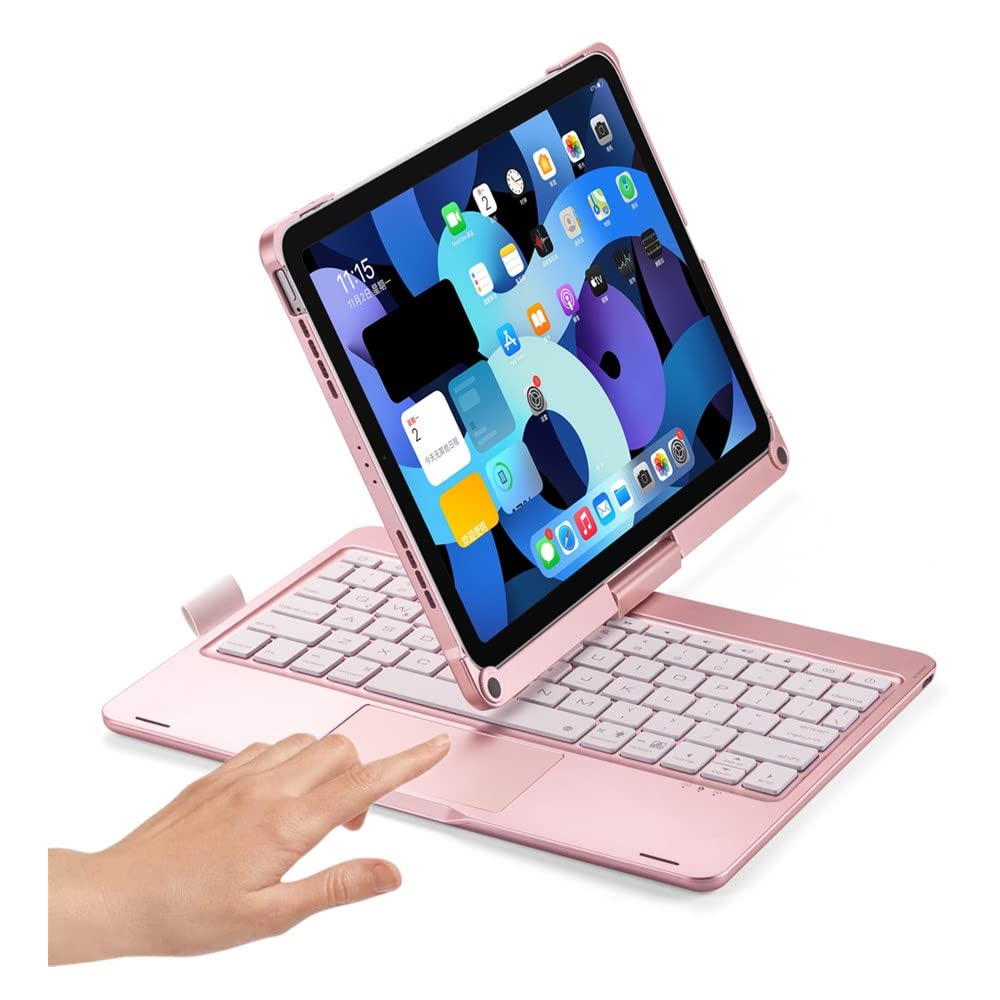 HENGHUI 360 Rotatable Touch Keyboard for iPad Air 11 inch, iPad Air 5th 4th Generation 10.9", iPad Pro 11" 4th/3rd/2nd/1st Gen Backlight Trackpad Foldable Keyboard Case Integrated Cover,RoseGold