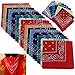 BSLINO Bandanas 24pcs 22 X 22 Inch 100% Cotton Novelty Double Sided Print Paisley Cowboy Bandana Party Favor Scarf Headband Handkerchiefs Two Dozen