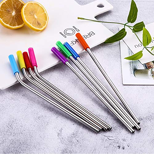 8Pcs Stainless Steel Drinking Straws, Sttech1 Explosion 6mm Stainless Steel Silicone Case Food Grade Recycled Straws with 2Pcs Brush and 1Pc Bag (Ship from USA, Silver)