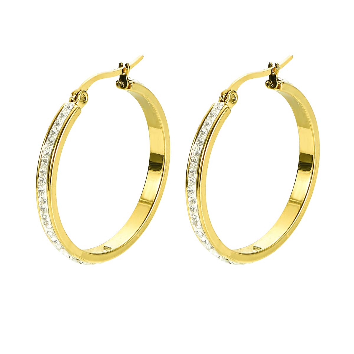 Yumay 9CT Gold Plated Hoop Earrings with White Crystals for Women,30MM Creole Hoop Earrings Girls.