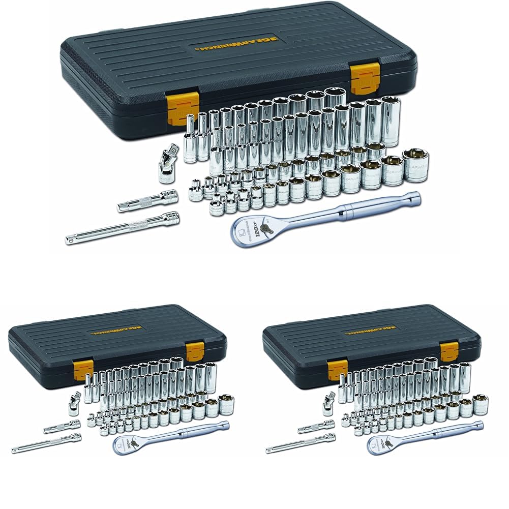 GEARWRENCH56 Pc. 3/8" Drive 6 Pt. 120XP Mechanics Tool Set, Standard & Deep, SAE/Metric - 80550P (Pack of 3) Image