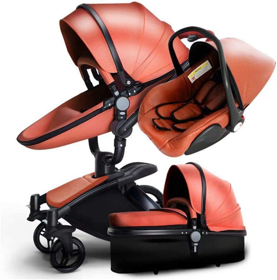Hot Mom Pushchair 3 in 1 Two Way 360 Degree Rotation Suitable for Outdoor, Horizontal, Multi-Position, Lightweight, Foldable, Suitable for Babies Born to 36 Months, Up to 25 Kg (Brown)