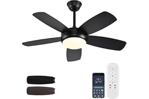 Ayaoty 42 inch Black Ceiling Fans with Lights and Remote Control,Dimmable 3-Color Temperatures LED Ceiling Fan, Reversible, Noiseless, Black Ceiling Fan for Bedroom, Indoor/Outdoor Use