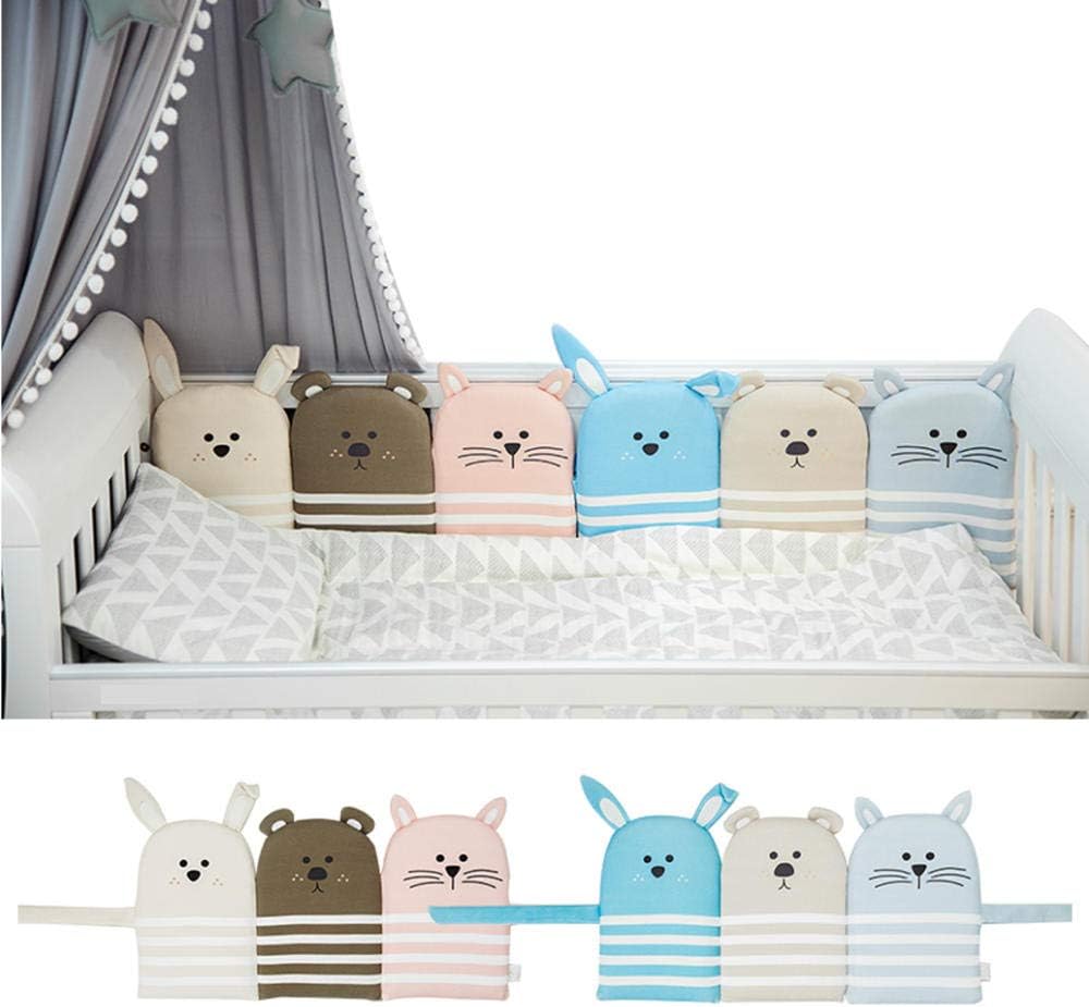 Baby Portable Cartoon Cotton Crib Bumper Pads, Bed Fence Padding Rail Guard Boys Girls, Cradle Protector Breathable, Safety Anti-Collision Cushion, Cot Sleep Bumper Pillow-Pink