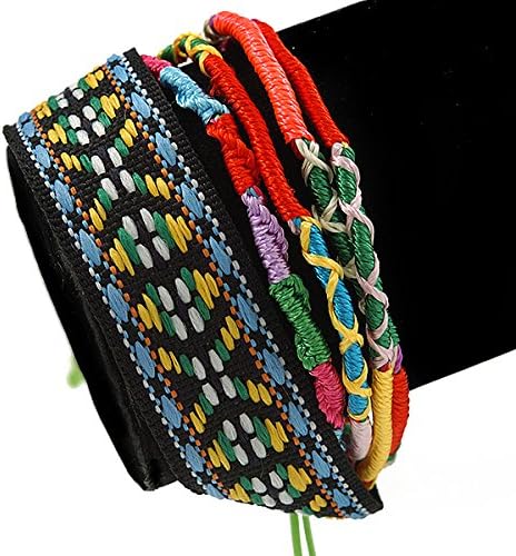 Avalaya Unisex Handmade Multicoloured Cotton Woven Friendship Bracelet - Adjustable, black, yellow, red, light green, violet, pink - Image 3