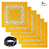 Basico Bandanas Value Pack 100% Cotton Paisley Head Wrap with Tube Face Mask/Headband (6pk- Gold)