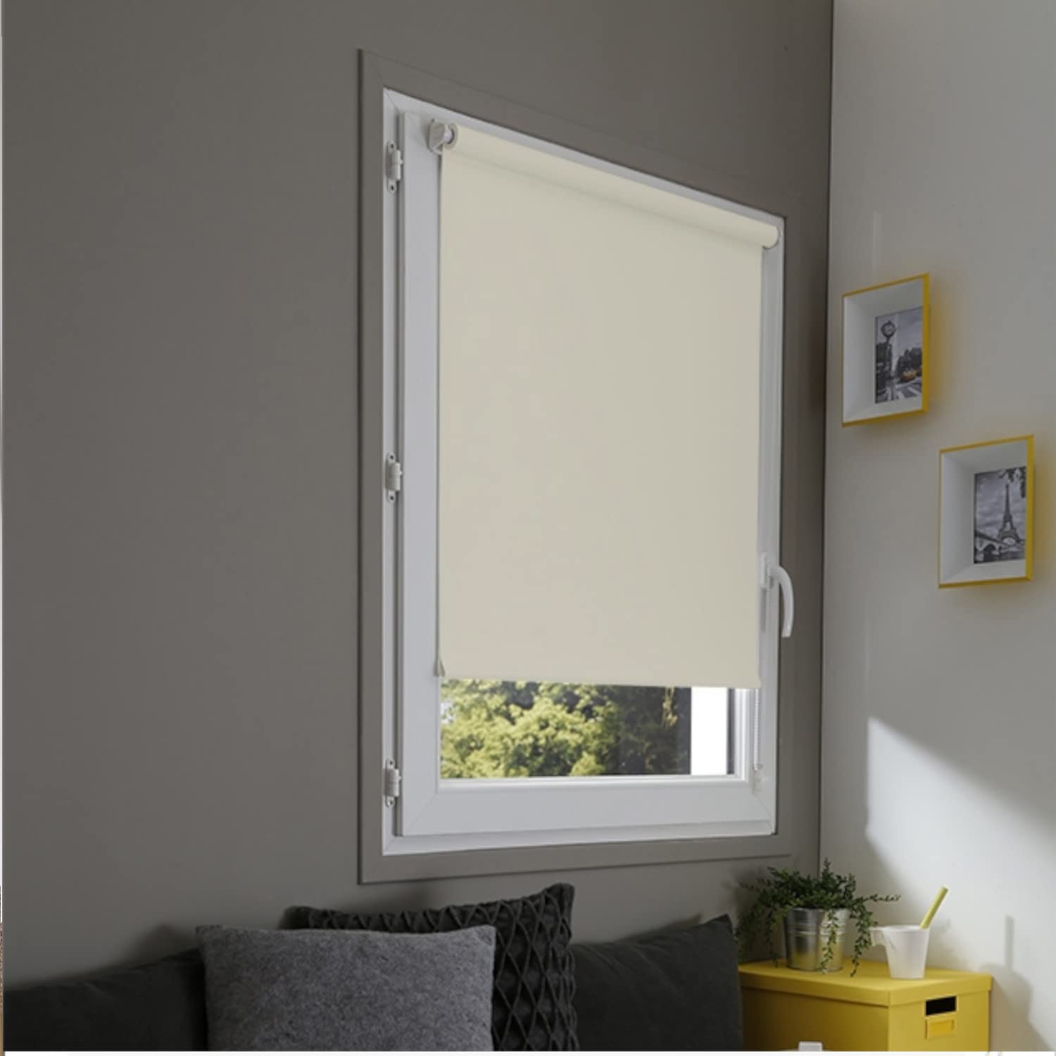 madecostore Easy Blackout Roller Blind Plain Ecru - 45 x 170 cm - No Drilling Required — image 1
