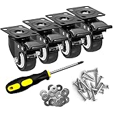 ASHGOOB 2" Caster Wheels Set of 4, Heavy Duty Casters with Brake, No Noise Locking Polyurethane (PU) Wheels, Swivel Plate Cas