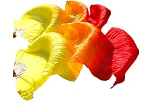 Nimiman Women 1 Pair (Left+Right) Silk Belly Dance Fans Veil Belly Dancing Long Folding Fans Length 180 cm Width 90 cm