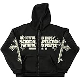 Floerns Men's Goth Zip Up Hoodie Long Sleeve Cross Print Vintage Streetwear Hooded Sweatshirts Jacket