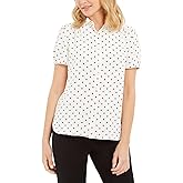 Anne Klein Womens Peter Pan Collar Short Sleeve Button Down Blouse