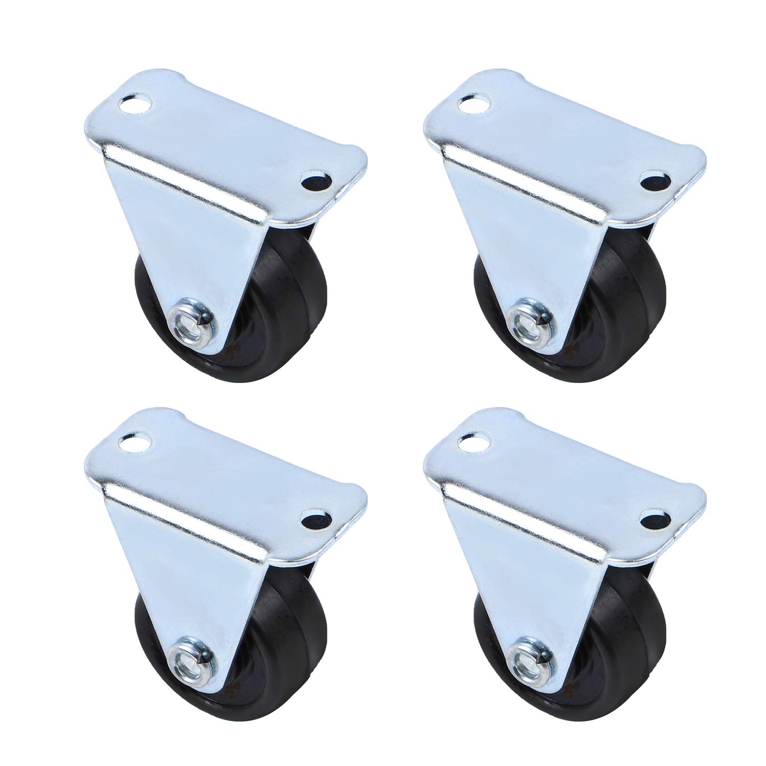AUEAR, 4 Pack 1 Inch Rubber Caster Wheels Heavy Duty Fixed Casters with Rigid Non-Swivel Base Trolley Wheels Top Plate 1 Inch Diameter
