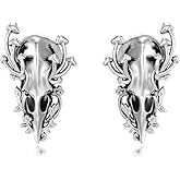 Raven Earrings 925 Sterling Silver Gothic Crow Skull Earrings Crow Ear Bird Studs for Halloween Birthday Gifts Women Men