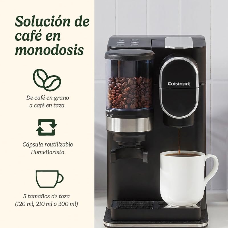 Máquina de café moer e preparar uma chávena | Grãos de café na chávena, cápsulas | Moinho cónico | Ajustar a intensidade do café, 3 tamanhos de chávena à escolha | Cápsula de filtro reutilizável | Preto