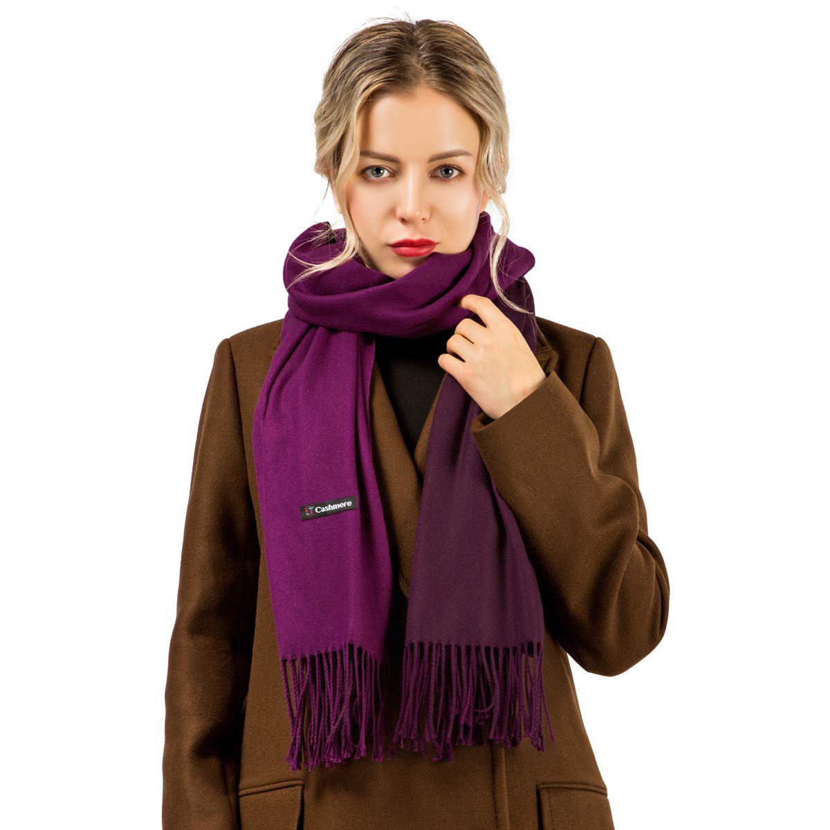 Women Scarves yeabiu Cashmere Scarf Large Winter Fringe Scarf Warm Wool Shawl Wrap Stole for Women (Medium, Purple)