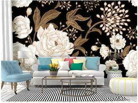 Amazon Com Self Adhesive Wallpaper Roll Paper Peonies And Roses Floral Vintage Seamless Gold And White Flowers Removable Peel And Stick Wallpaper Decorative Wall Mural Posters Home Covering Interior Film Home Kitchen