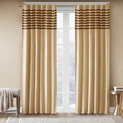 2 Piece 95 Inch Girls Chocolate Beige Rugby Stripes Curtains Panel