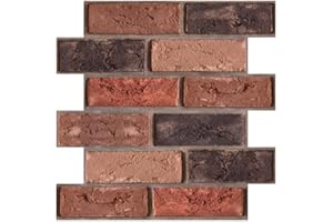szgwtk 3D Brick Wall Panels,Brick Wallpaper Peel and Stick, 11.8 x 11.8 inches (Set of 10pcs),3D Self-Adhesive Brick Tiles for Living Room,Fireplace,Bedroom. (Oxidized red)