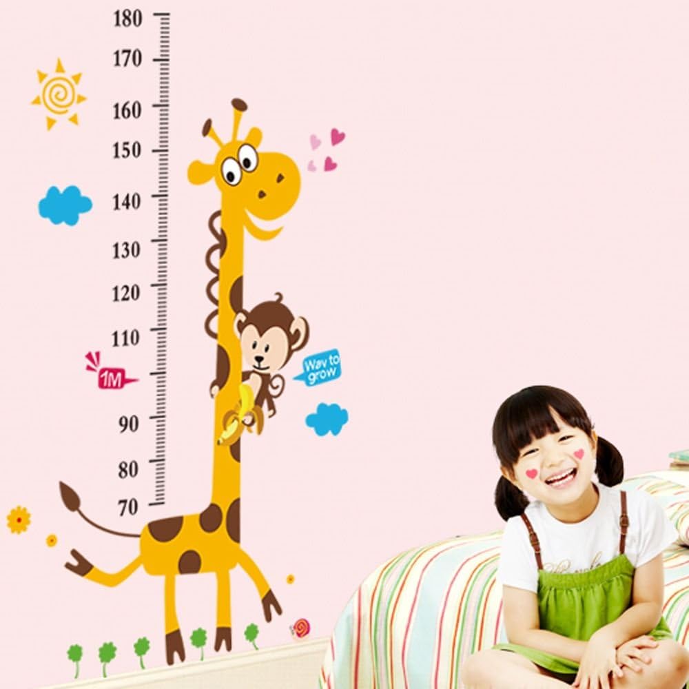 Yesurprise New Pvc Home Art Decor Mural Creative Naughty Monkey And Yellow Giraffe Wall Sticker For Kid S Bedroom Cartoon Animals Height Chart Nursery Removable Studyroom Sofa Wallpaper Paper House Kids Boys Girls Room Decorative Diy