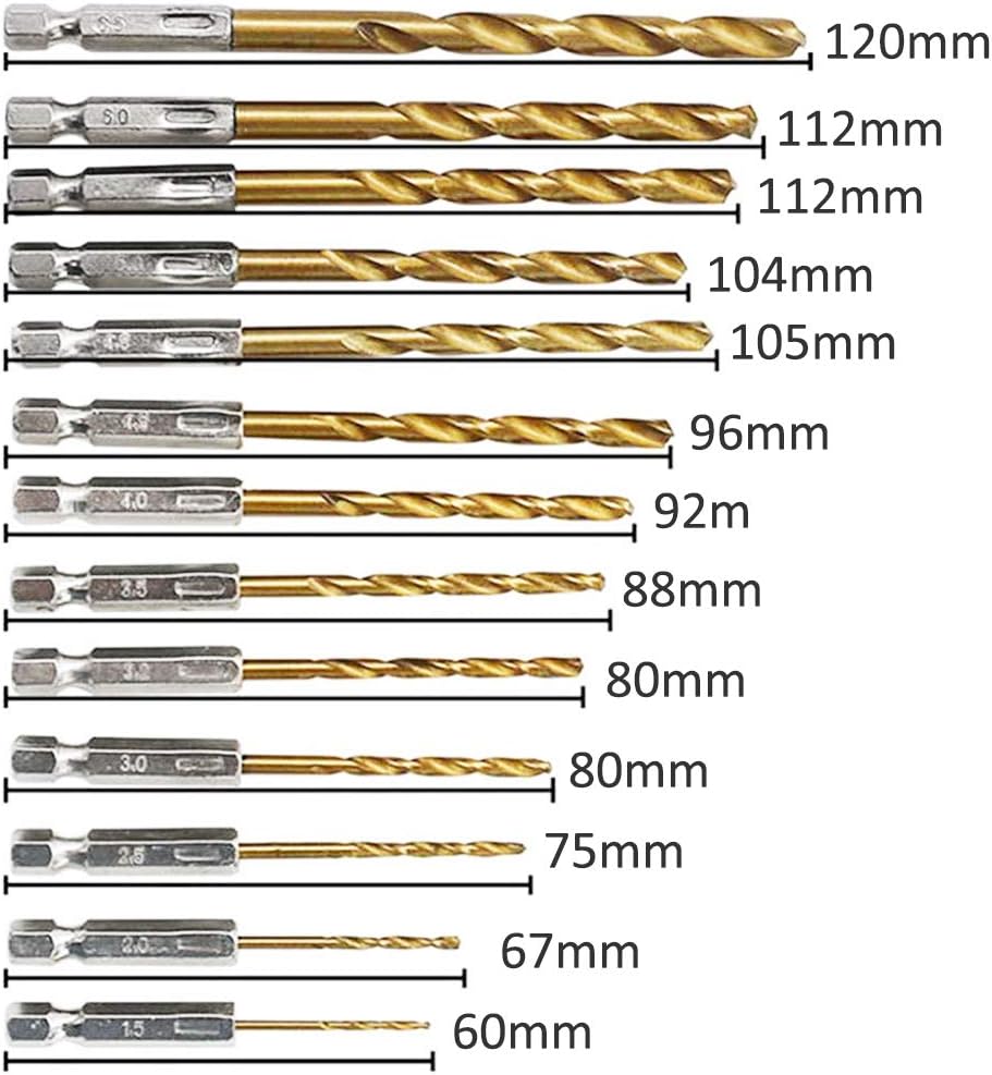 HSS Twist Drill Bit Set,13Pcs High Speed Titanium Coated Steel Drill Bit Tool with Heat Resistant 1.5mm-6.5mm for Drilling Tool Wood/Metal/Plastic - Image 3