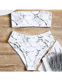 MZEAZRK Trajes de baño de dos piezas sin tirantes con estampado de mármol para dama
