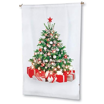 Collections Etc Christmas Tree Lighted Curtain Panel Hanging