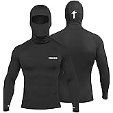 UDX Men’s Hooded Compression Long Sleeve Shirt – Athletic Base Layer with Built-in Mask – Compression Top