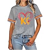 Football Shirt for Women Game Day Shirt Football Heart T-Shirt Sports Season Short Sleeve Tops