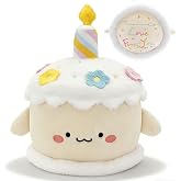 BOKUFLY Birthday Cake Stuffed Toy Cute Cake Plush Dessert Plush with Hidden Pocket Love You Forever Embroidery 8.6" for Kids Adults Home Desk Decor (Beige-Yellow)